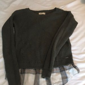 Army Green Sweater with Plaid Edging
